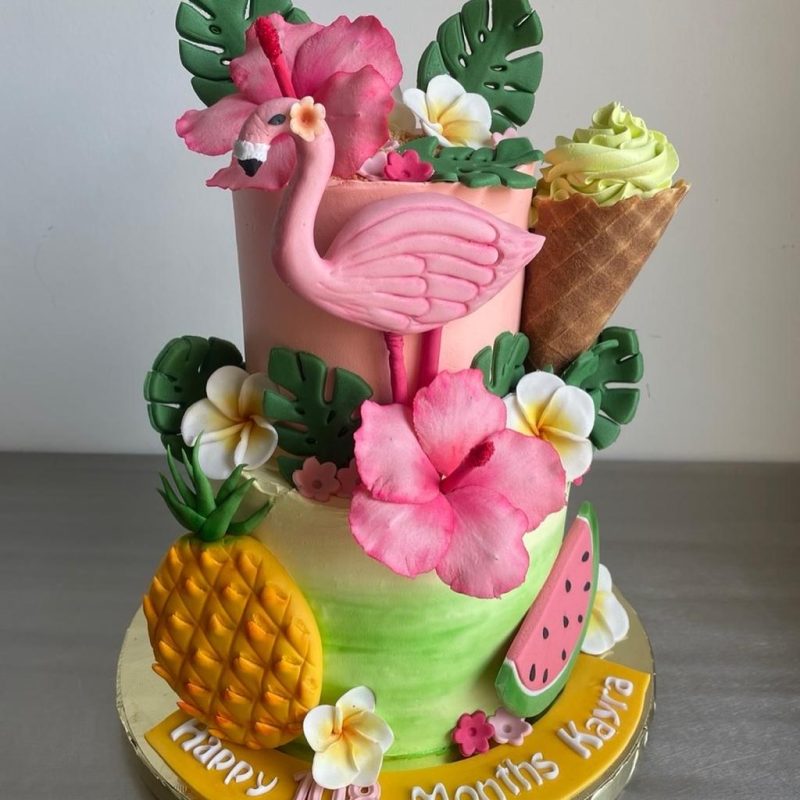 flamingo semi fondant cake